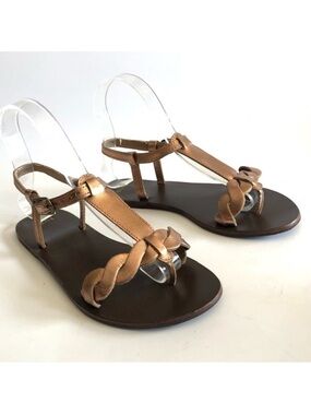 ASOS Copper T-Strap Twisted Leather Sandals